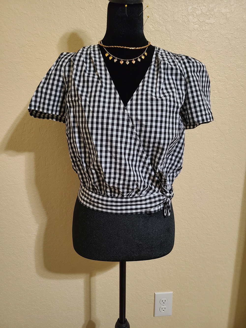 Madewell Black & White Gingham Wrap-Style Women’s Top Xxs